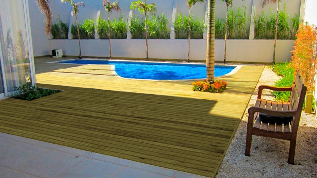 Decks de madeira para piscinas: proteção contra intempéries e beleza natural. Nossos decks de madeira tratada são projetados para resistir às condições climáticas adversas, oferecendo uma superfície segura e antiderrapante ao redor da piscina. Aproveite a beleza e a durabilidade da madeira.